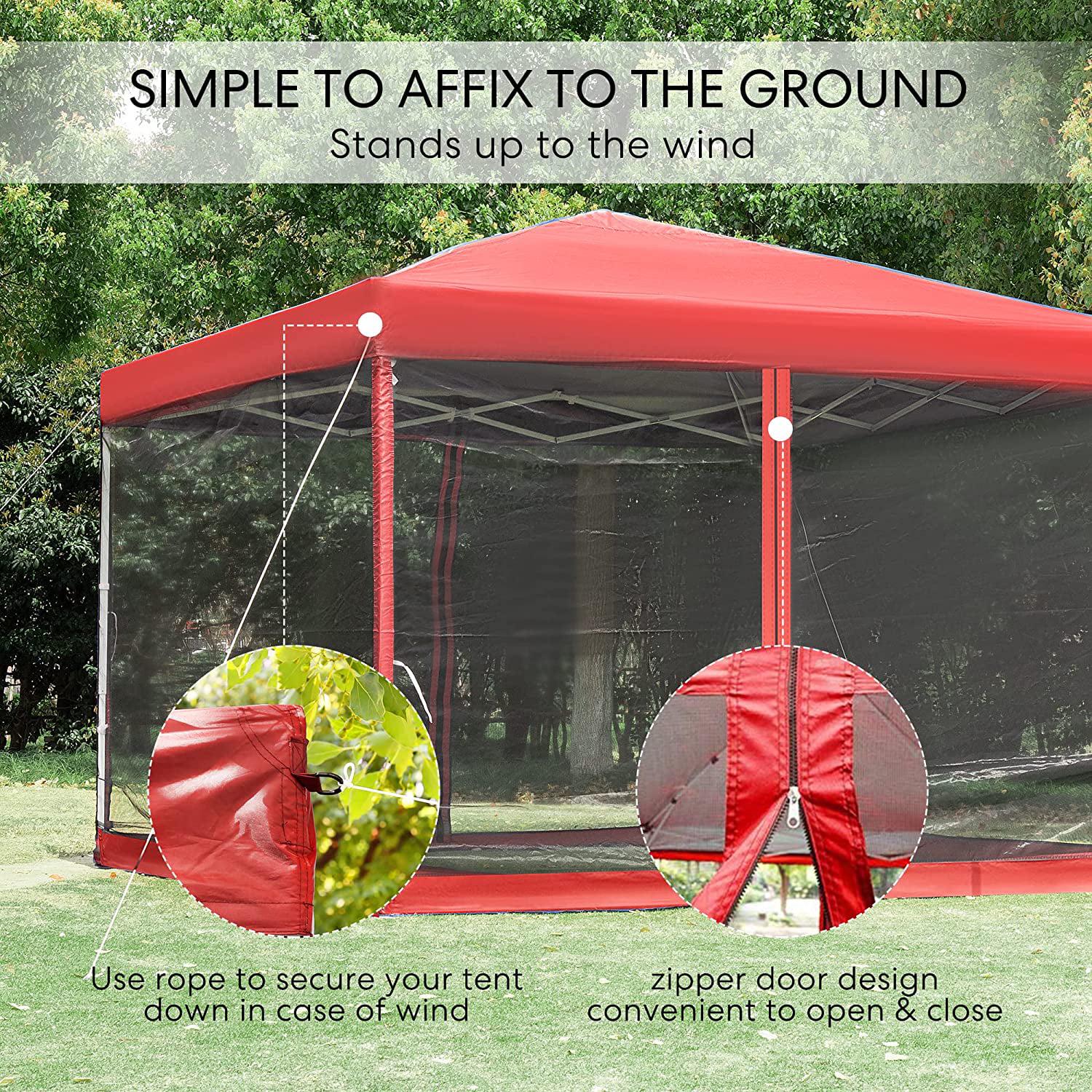 VIVOHOME 210D Oxford Outdoor Pop-up Canopy Screen Party Tent with Mesh Side Walls (8 x 8 ft, Red) - Image 6