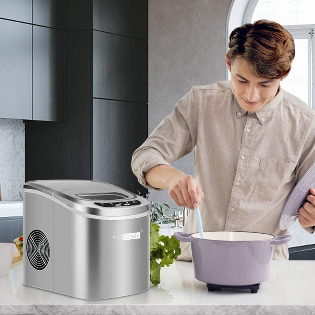 VIVOHOME Electric Portable Compact Countertop Automatic Ice Cube Maker Machine with Hand Scoop and Self Cleaning Function 26lbs/day ETL, Silver - Image 2