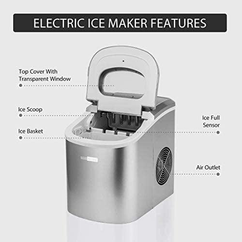 VIVOHOME Electric Portable Compact Countertop Automatic Ice Cube Maker Machine with Hand Scoop and Self Cleaning Function 26lbs/day ETL, Silver - Image 6