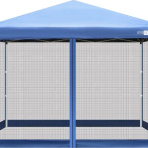 VIVOHOME 210D Oxford Outdoor Easy Pop Up Canopy Screen Party Tent with Mesh Side Walls Blue 10 x 10 Feet