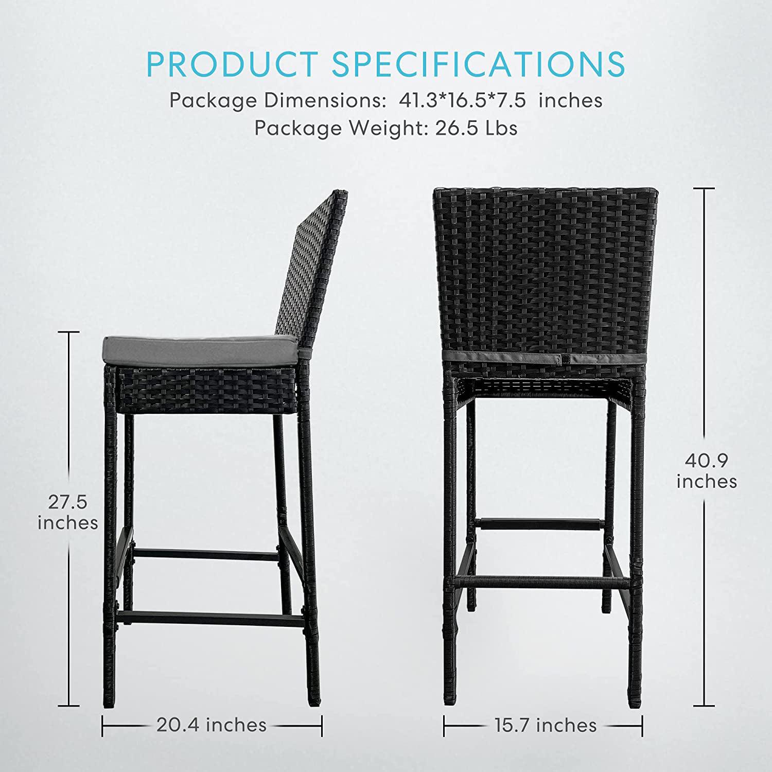 VIVOHOME 2 Packs Outdoor Wicker Barstool Patio Rattan Furniture with Cushions Black - Image 5