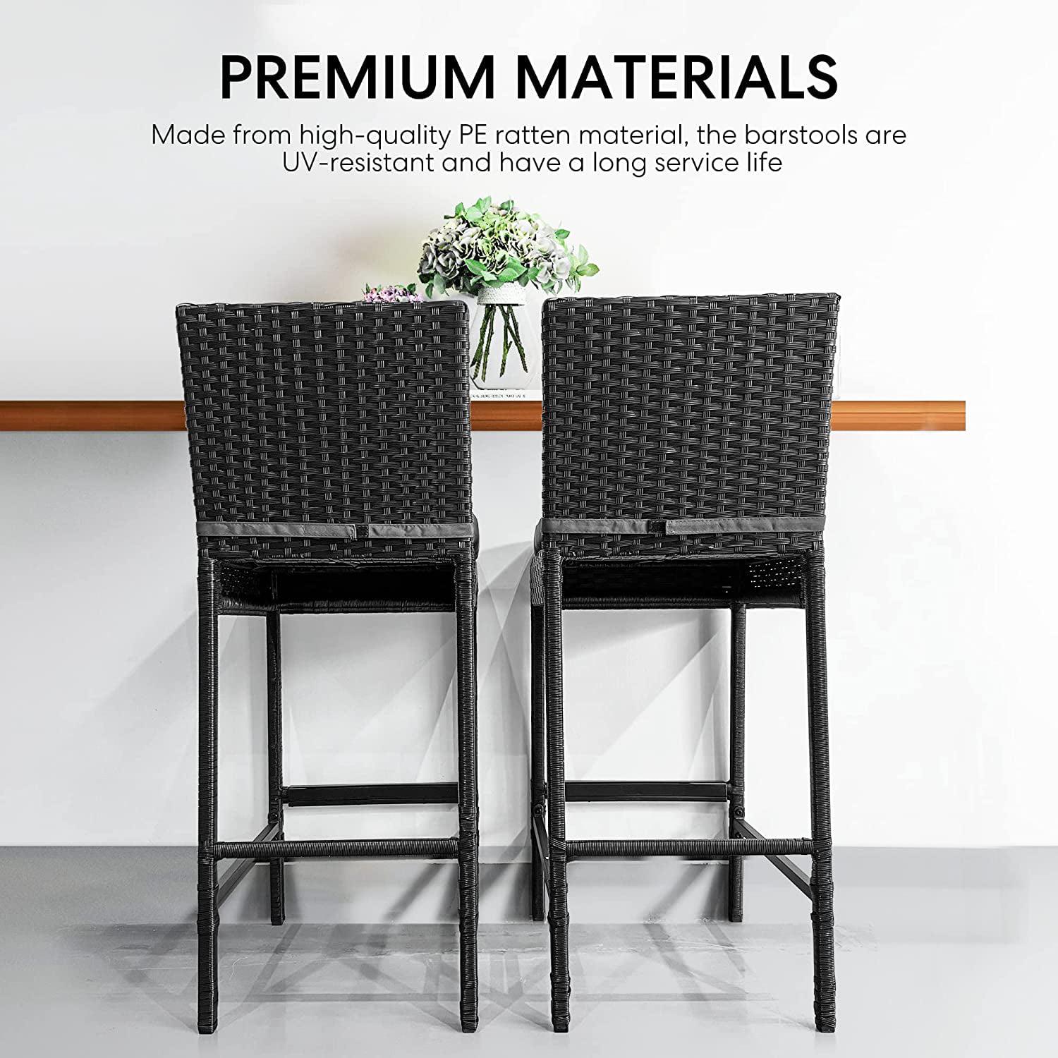 VIVOHOME 2 Packs Outdoor Wicker Barstool Patio Rattan Furniture with Cushions Black - Image 7