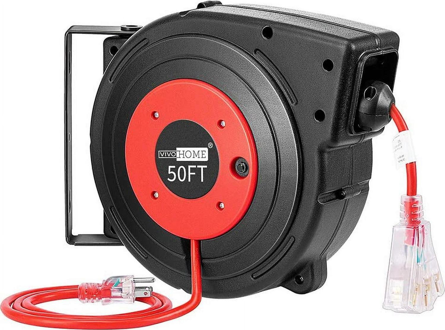 VIVOHOME Retractable Extension Cord Reel, Heavy Duty 50 ft 14AWG/3C SJTOW Power Cord, UL Certified