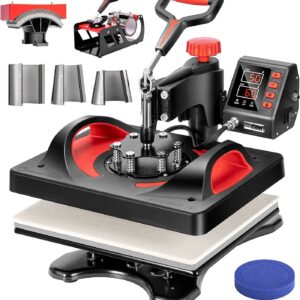 VIVOHOME Upgraded 8 in 1 Combo Multifunctional Swing Away Clamshell Printing Sublimation Heat Press Transfer Machine for T-Shirt Hat Cap Mug Plate 15 x 12 Inch ETL Listed Red & Black
