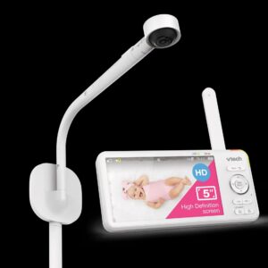 VTech 1080p WiFi Smart Nursery Remote Access Over-the-Crib View Video Baby Monitor with 5” High Definition 720p Display, Night Light, RM5887HD (White)