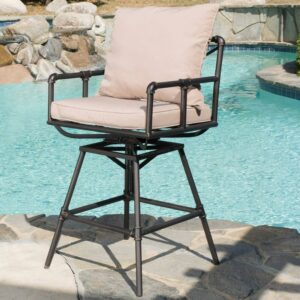 Christopher Knight Home Northrup Pipe Outdoor Adjustable Barstool with Cushions by