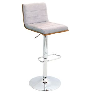 Vasari Mid-Century Modern Adjustable Barstool With Swivel In Walnut And Grey Fabric