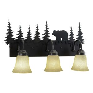 Bozeman 3 Light Bronze Rustic Bear Bathroom Vanity Fixture