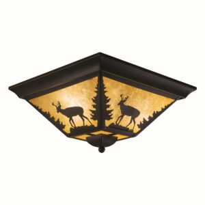Bryce 14-in W Bronze Rustic Deer Flush Mount Ceiling Light Fixture