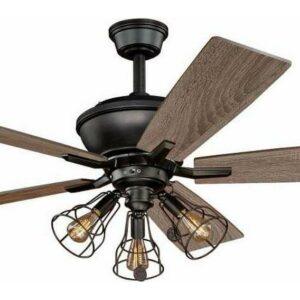Vaxcel Clybourn Farmhouse Industrial 52 inch Bronze Ceiling Fan with Wire Cage LED Light Kit