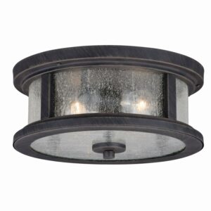 Cumberland Bronze Rustic Round Outdoor Flush Mount Ceiling Light Clear Glass