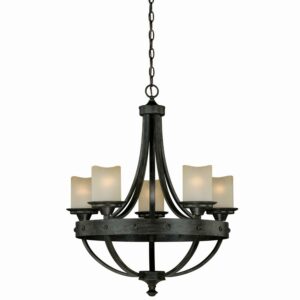 Vaxcel Halifax 5 Light Bronze Rustic Wheel Chandelier