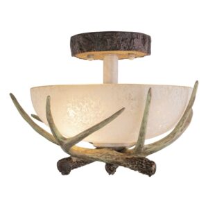 Vaxcel Lodge 12-in W Cream Rustic Antler Bowl Semi Flush Mount Ceiling Light Cream Glass