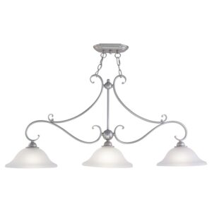 Monrovia 3L Nickel Linear Chandelier Island Pendant Light Fixture White Glass