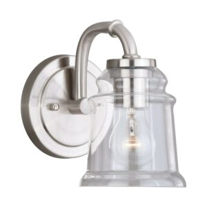 Toledo 1 Light Satin Nickel Industrial Jar Bathroom Wall Fixture