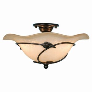 Vaxcel Vine 15-in W Black Rustic Semi Flush Mount Ceiling Light Amber Glass
