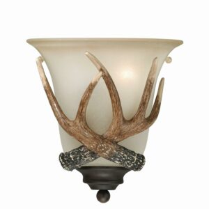 Vaxcel Yoho 1 Light Bronze Rustic Antler Flush Wall Sconce Cream Glass
