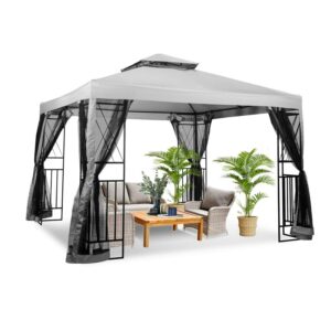 Vebreda 10' x 10' Patio Gazebo with Mosquito Netting, Gray
