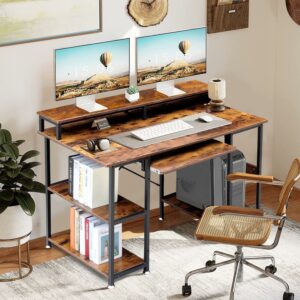 Vebreda 47 inch Industrial Computer Desk with Shelves and CPU Stand for Home Office, Vintage Brown