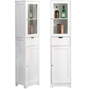 Vebreda Bathroom Storage Cabinet Narrow Tall Cabinet with 2 Door and 1 Drawer, White
