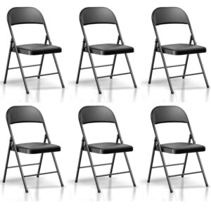 SUGIFT Deluxe Padded Seat and Metal Back Folding Chairs, Black, 6 Pack