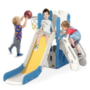 Vebreda Kids Slide for Toddlers Age 1-6 Indoor Outdoor Slide and Climbing Playset with Basketball Hoop