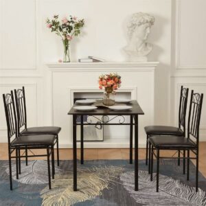 Vebreda Traditional 5-Piece Metal Dining Set for Dining Room, Black