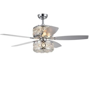 Velko 52-inch 6-light Dual Lamp Lighted Ceiling Fan with Crystal Shade Remote Controlled