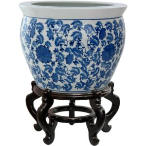 Red Lantern Large 18" Porcelain Fishbowl Blue & White Floral Porcelain Fishbowl Planter