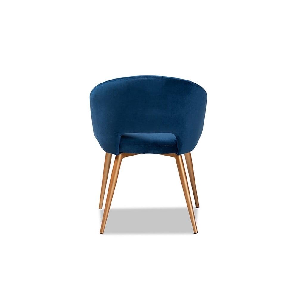 Baxton Studio Luxe Navy Blue Velvet Fabric Upholstered Gold Finished Metal Dining Chair - Image 4