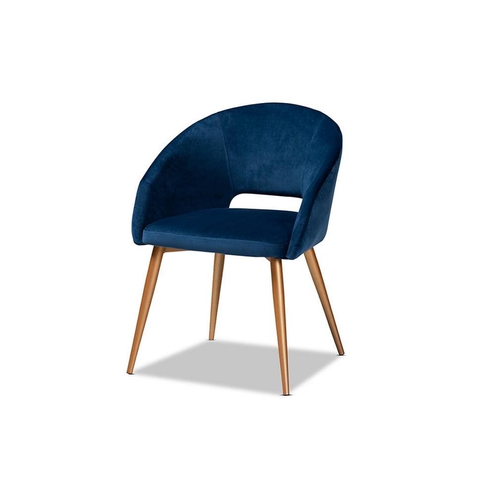 Baxton Studio Luxe Navy Blue Velvet Fabric Upholstered Gold Finished Metal Dining Chair