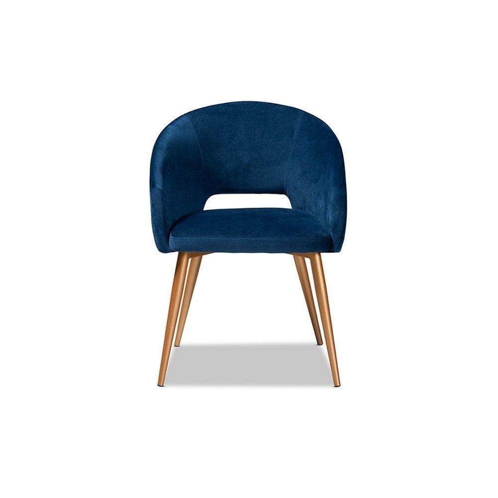 Baxton Studio Luxe Navy Blue Velvet Fabric Upholstered Gold Finished Metal Dining Chair - Image 2