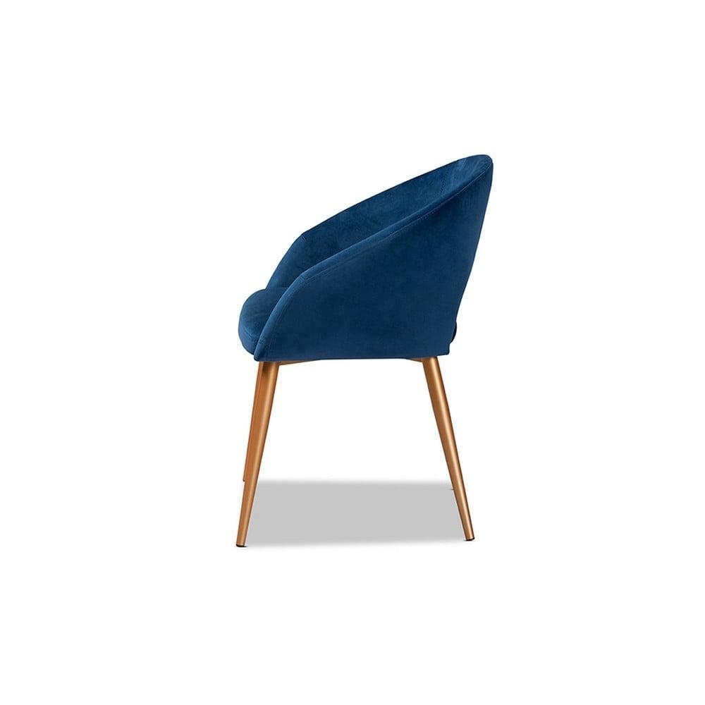 Baxton Studio Luxe Navy Blue Velvet Fabric Upholstered Gold Finished Metal Dining Chair - Image 3