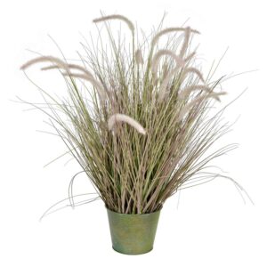 Vickerman 34" Artificial Potted Green Grass with Cattails.