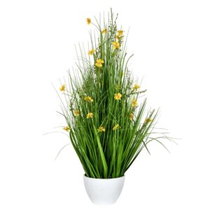 Vickerman 42" Artificial Potted Yellow Cosmos and Green Grass.