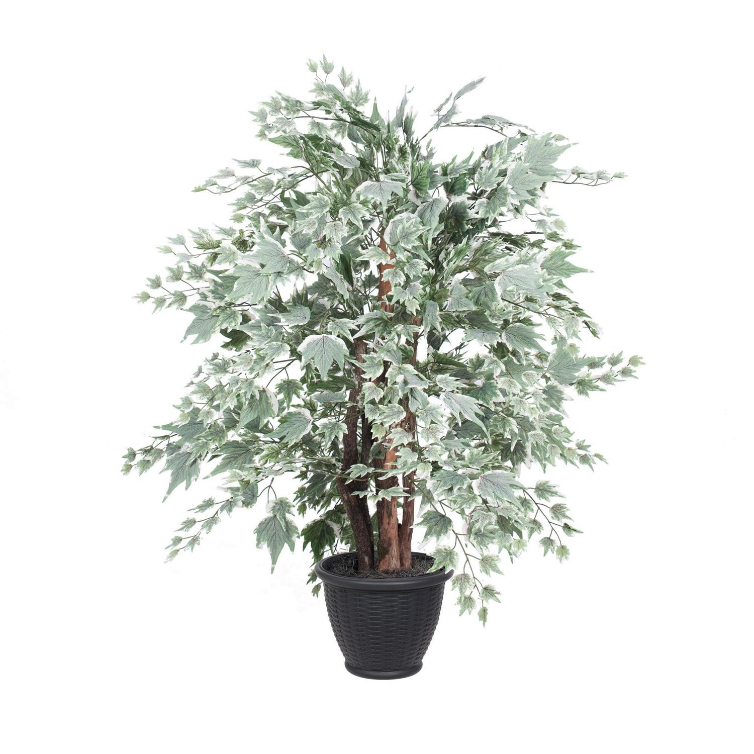 Vickerman 4' Artificial Silver Maple Extra Full Bush, Gray Round Plastic Container.