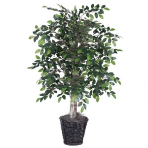 Vickerman 4' Artificial Mini Ficus Bush, Rattan Basket.