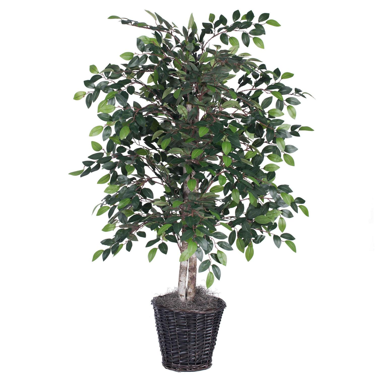 Vickerman 4' Artificial Mini Ficus Bush, Rattan Basket.