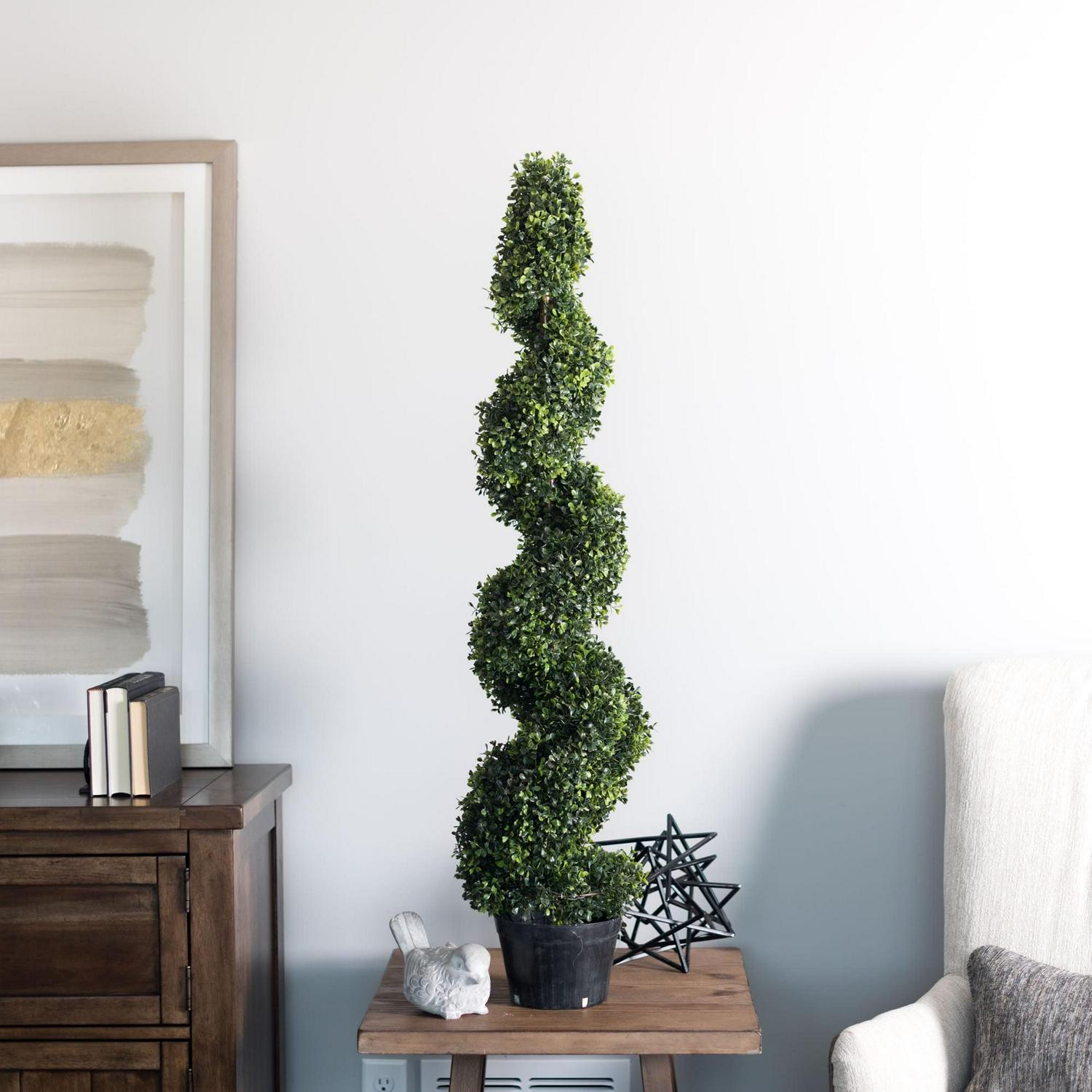 Vickerman 4' Artificial Potted Green Boxwood Spiral Tree. - Image 7