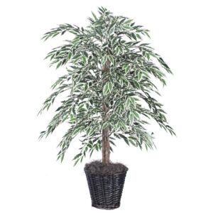 Vickerman 4' Artificial Variegated Smilax Bush, Rattan Basket