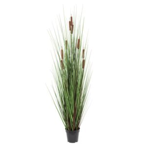 Vickerman 60" Artificial Potted Green Straight Grass and Cattails.