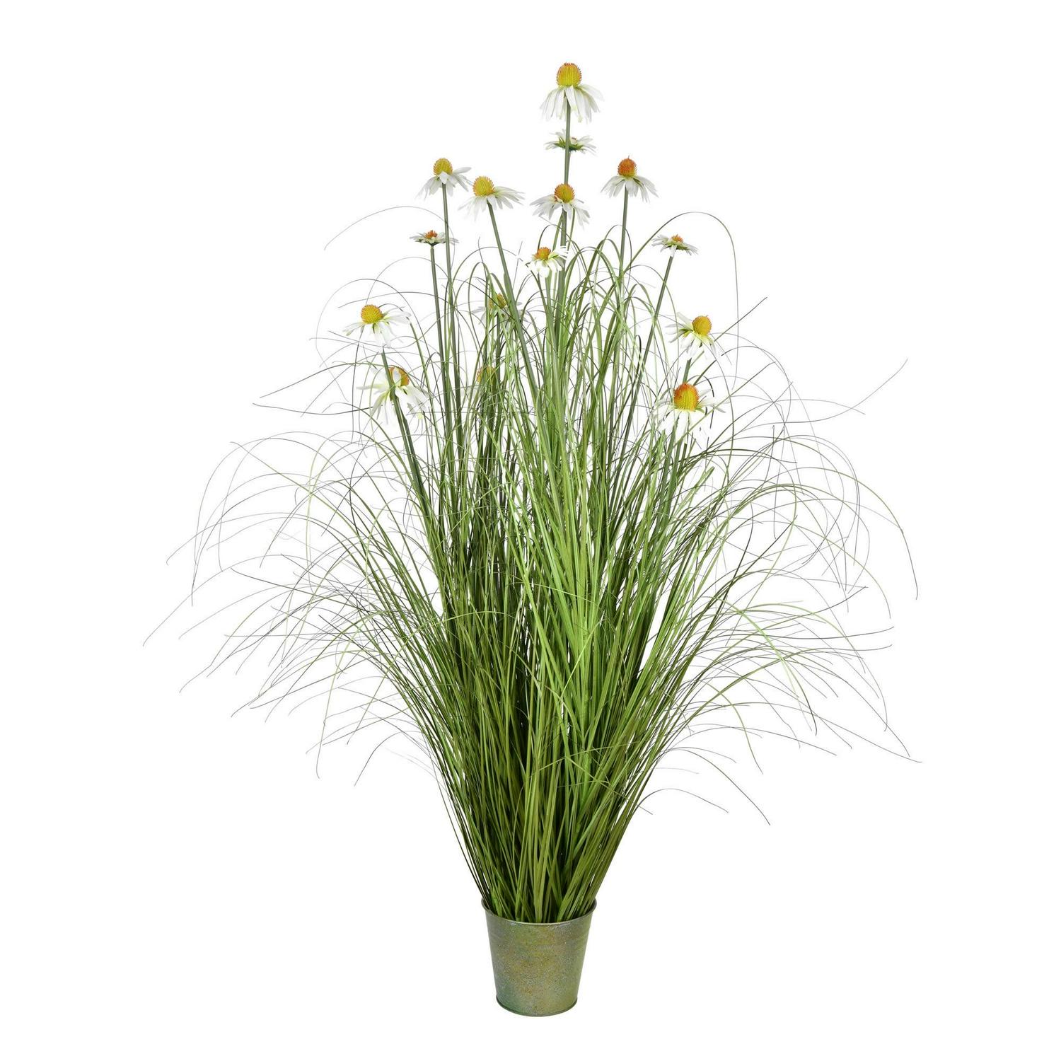 Vickerman 60" Artificial Potted Green Grass and Daisies.