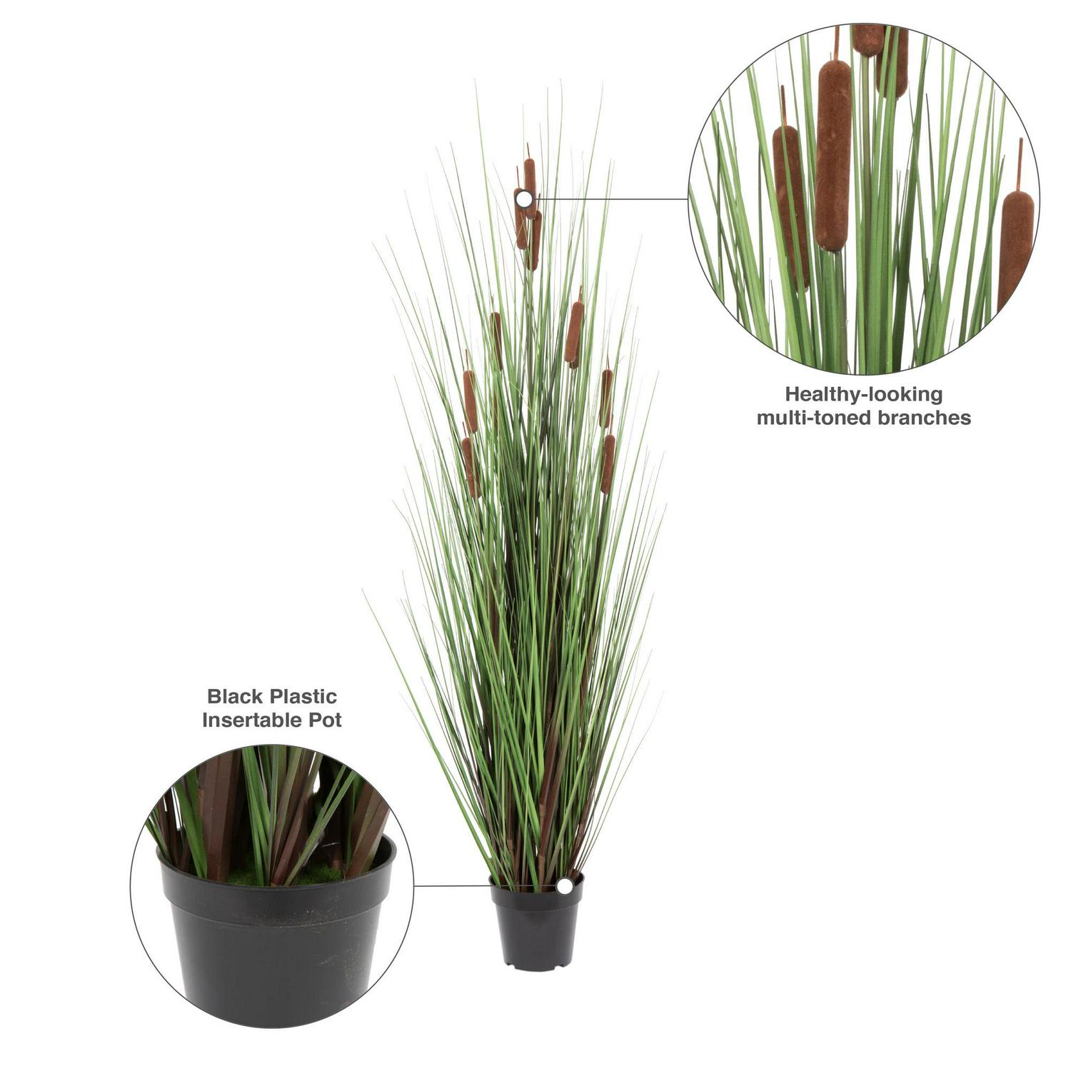 Vickerman 60" Artificial Potted Green Straight Grass and Cattails. - Image 5