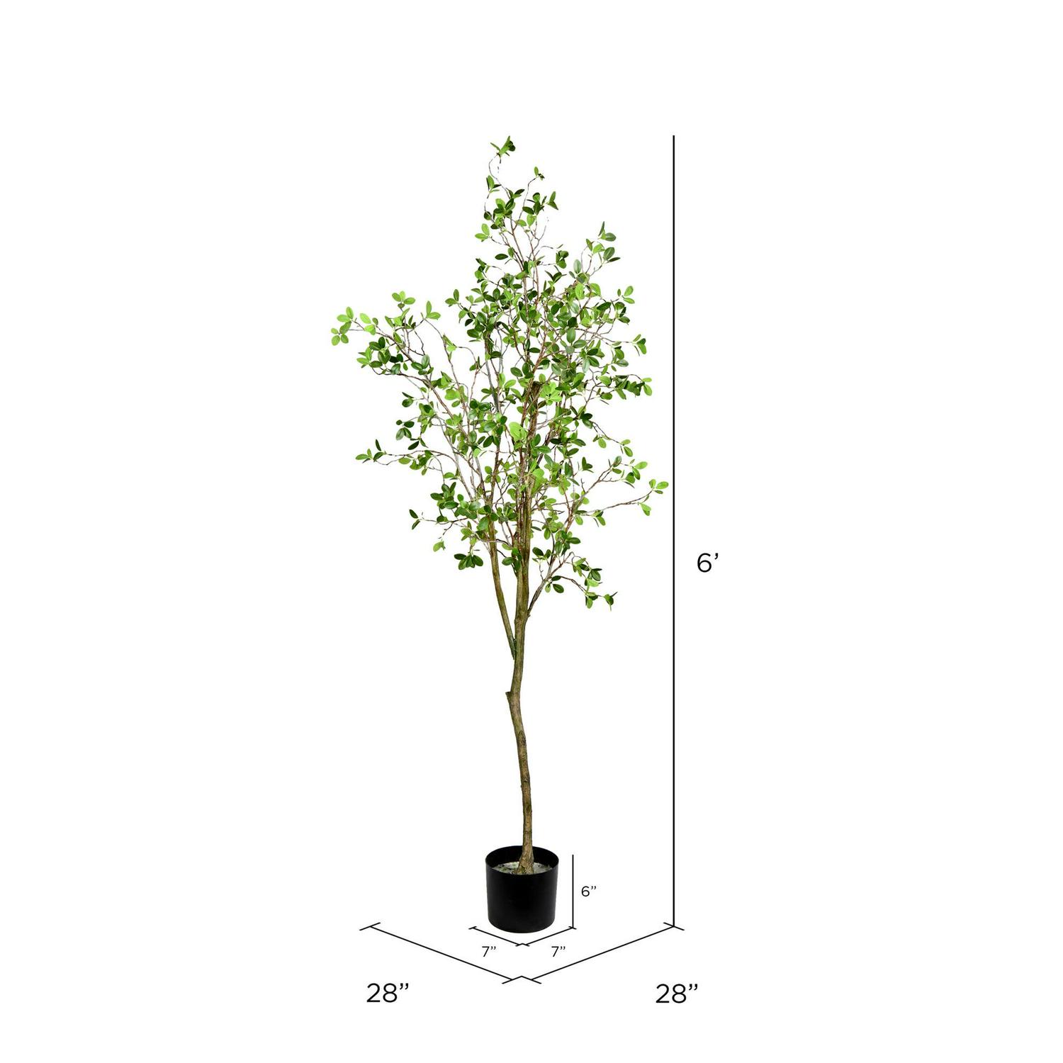 Vickerman 72" Artificial Milan Leaf Tree in Black Planters Pot. - Image 3