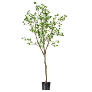 Vickerman 72" Artificial Milan Leaf Tree in Black Planters Pot.