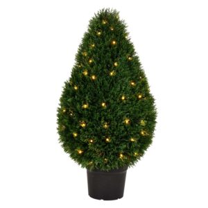 Vickerman Artificial 36" High x 20" Wide Cedar Teardrop Shaped Bush, Warm White 3mm LED Lights.