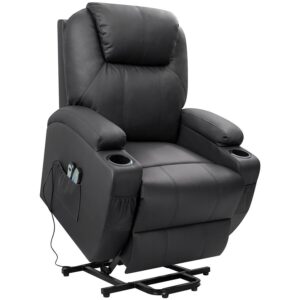 Victal Power Lift Recliner Chair with Massage, PU Leather Sofa with Remote Control and Two Cup Holders, Suitable for Living Room, 32" L x 28" W x 42" H,Black