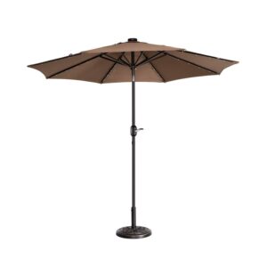 Villacera 9FT Outdoor Patio Umbrella with Solar Lights and Tilt, Brown