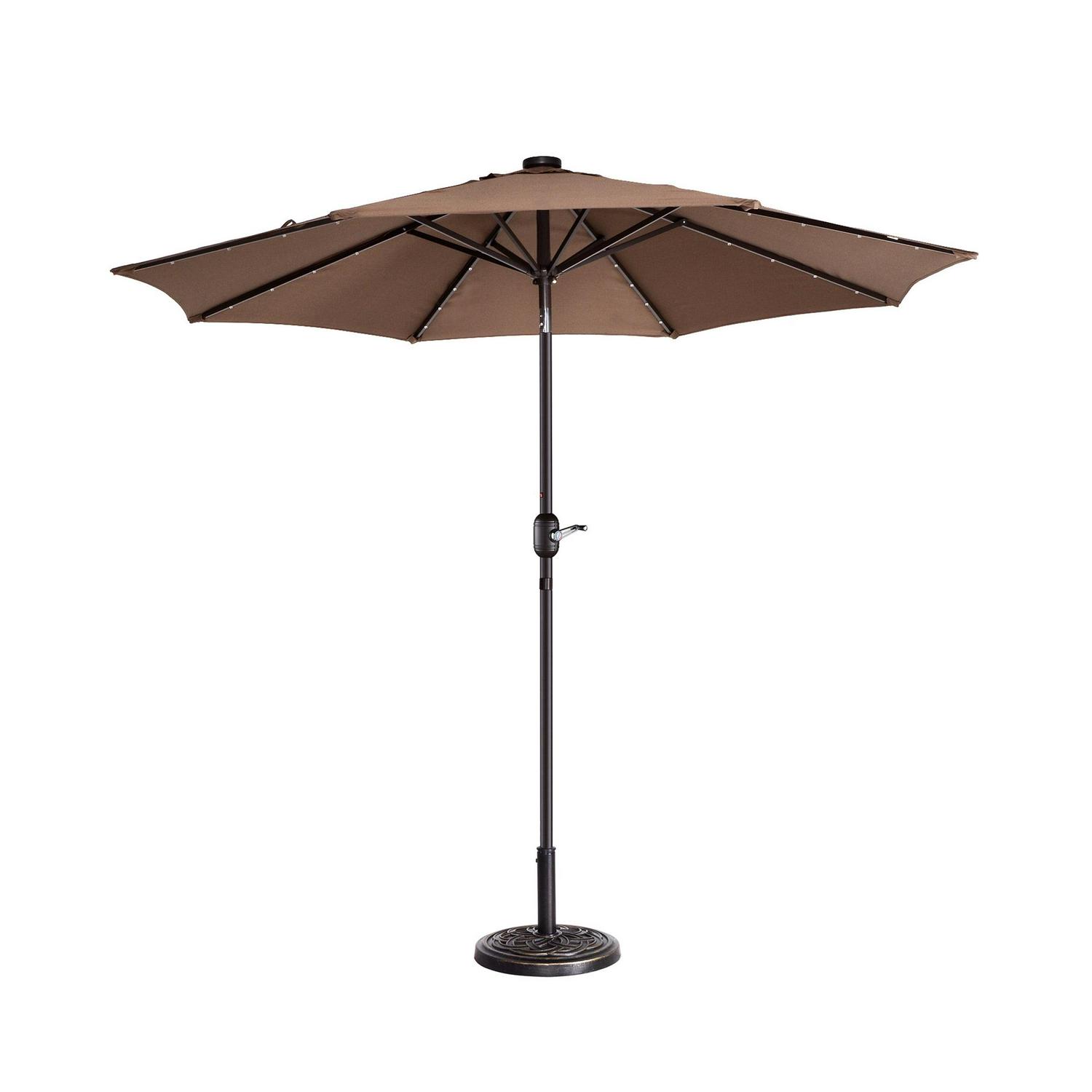 Villacera 9FT Outdoor Patio Umbrella with Solar Lights and Tilt, Brown