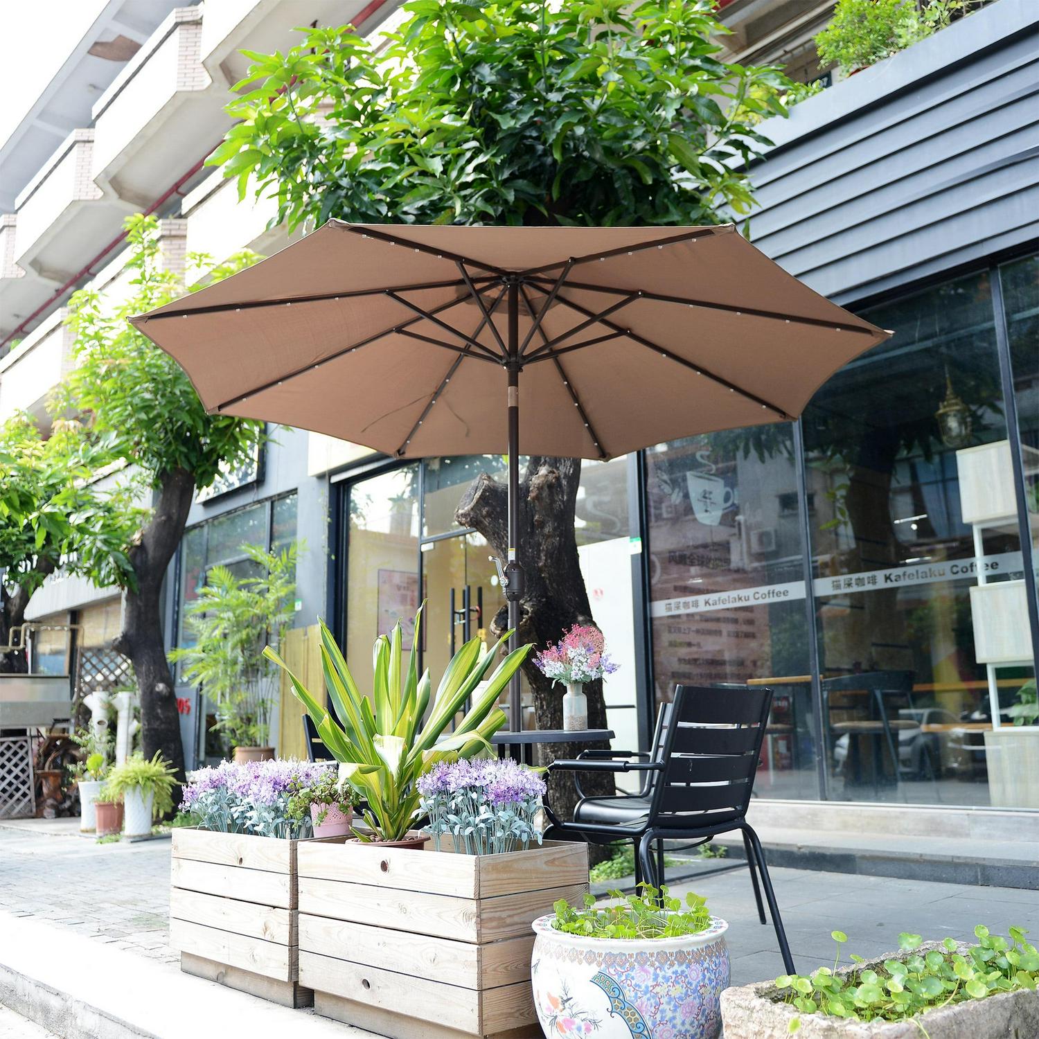 Villacera 9FT Outdoor Patio Umbrella with Solar Lights and Tilt, Brown - Image 5